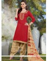 Best Lace Work Cotton Red Punjabi Suit