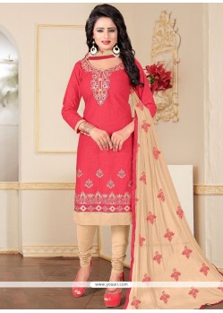 Pristine Resham Work Rose Pink Cotton Churidar Suit