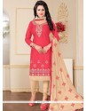 Pristine Resham Work Rose Pink Cotton Churidar Suit