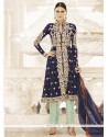 Exquisite Resham Work Navy Blue Faux Georgette Pant Style Suit