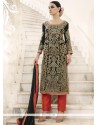 Superlative Lace Work Black Faux Georgette Pant Style Suit