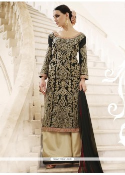 Dignified Embroidered Work Faux Georgette Black Designer Palazzo Salwar Kameez