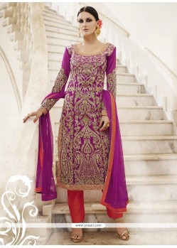 Suave Faux Georgette Embroidered Work Pant Style Suit