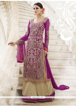 Lace Faux Georgette Designer Palazzo Suit In Magenta