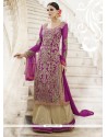 Lace Faux Georgette Designer Palazzo Suit In Magenta