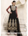 Embroidered Net Designer Straight Suit In Black