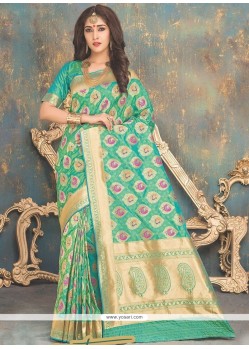 Spellbinding Weaving Work Sea Green Traditional Saree