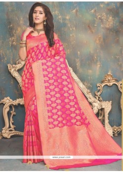 Piquant Banarasi Silk Hot Pink Weaving Work Designer Traditional Saree
