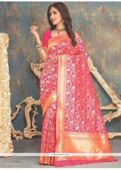 Sumptuous Hot Pink Weaving Work Banarasi Silk Designer Traditional Saree