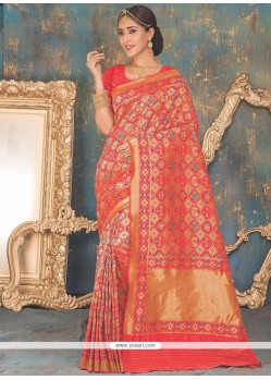 Red Weaving Work Banarasi Silk Traditional Saree