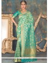 Heavenly Sea Green Weaving Work Banarasi Silk Traditional Saree