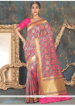 Remarkable Banarasi Silk Pink Weaving Work Traditional Saree