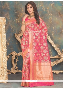 Rose Pink Weaving Work Banarasi Silk Traditional Saree