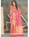 Rose Pink Weaving Work Banarasi Silk Traditional Saree