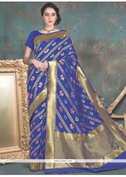 Resplendent Banarasi Silk Blue Designer Traditional Saree