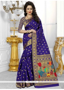 Attractive Banarasi Silk Blue Designer Traditional Saree