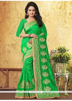 Green Resham Work Art Silk Traditional Designer Saree