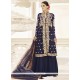 Exquisite Navy Blue Embroidered Work Faux Georgette Long Choli Lehenga