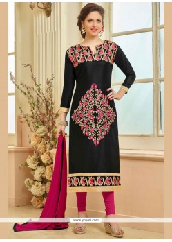 Mystical Cotton Black Embroidered Work Churidar Suit