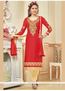 Stylish Cotton Red Churidar Suit