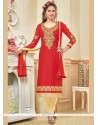 Stylish Cotton Red Churidar Suit