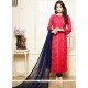 Irresistible Hot Pink Embroidered Work Faux Chiffon Churidar Suit