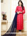 Irresistible Hot Pink Embroidered Work Faux Chiffon Churidar Suit