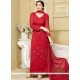 Exciting Faux Chiffon Red Embroidered Work Designer Straight Suit