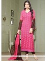 Baronial Embroidered Work Pink Faux Chiffon Churidar Suit