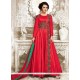 Adorning Embroidered Work Red Faux Georgette Floor Length Anarkali Suit