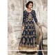 Invigorating Faux Georgette Navy Blue Embroidered Work Floor Length Anarkali Suit