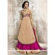 Whimsical Faux Georgette Beige And Hot Pink Patch Border Work Long Choli Lehenga