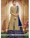 Lace Tafeta Silk Long Choli Lehenga In Beige And Navy Blue