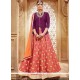 Whimsical Patch Border Work Peach And Purple Long Choli Lehenga