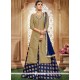 Lace Tafeta Silk Long Choli Lehenga In Beige And Navy Blue