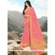 Winsome Faux Georgette Peach Lace Work Classic Saree