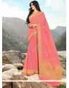 Winsome Faux Georgette Peach Lace Work Classic Saree