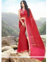 Thrilling Faux Georgette Red Lace Work Classic Saree