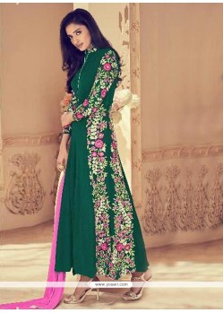Imposing Green Resham Work Faux Georgette Floor Length Anarkali Suit