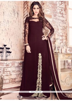 Beautiful Maroon Embroidered Work Faux Georgette Designer Floor Length Suit