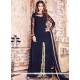 Catchy Faux Georgette Navy Blue Embroidered Work Floor Length Designer Suit