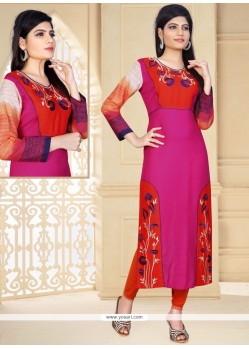 Distinctively Hot Pink Embroidered Work Rayon Party Wear Kurti
