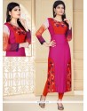 Distinctively Hot Pink Embroidered Work Rayon Party Wear Kurti