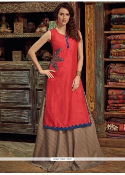 Hypnotic Hand Work Work Chanderi Red Party Wear Kurti