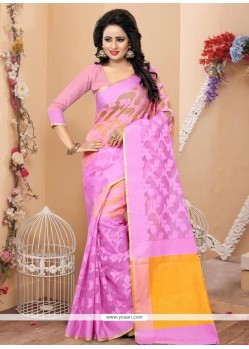 Beautiful Pink Weaving Work Banarasi Silk Traditional Saree