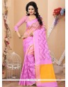 Beautiful Pink Weaving Work Banarasi Silk Traditional Saree