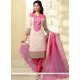 Staggering Cream And Pink Resham Work Churidar Designer Suit