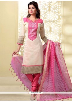 Staggering Cream And Pink Resham Work Churidar Designer Suit