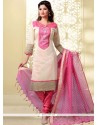 Staggering Cream And Pink Resham Work Churidar Designer Suit