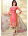 Sightly Rose Pink Embroidered Work Churidar Designer Suit